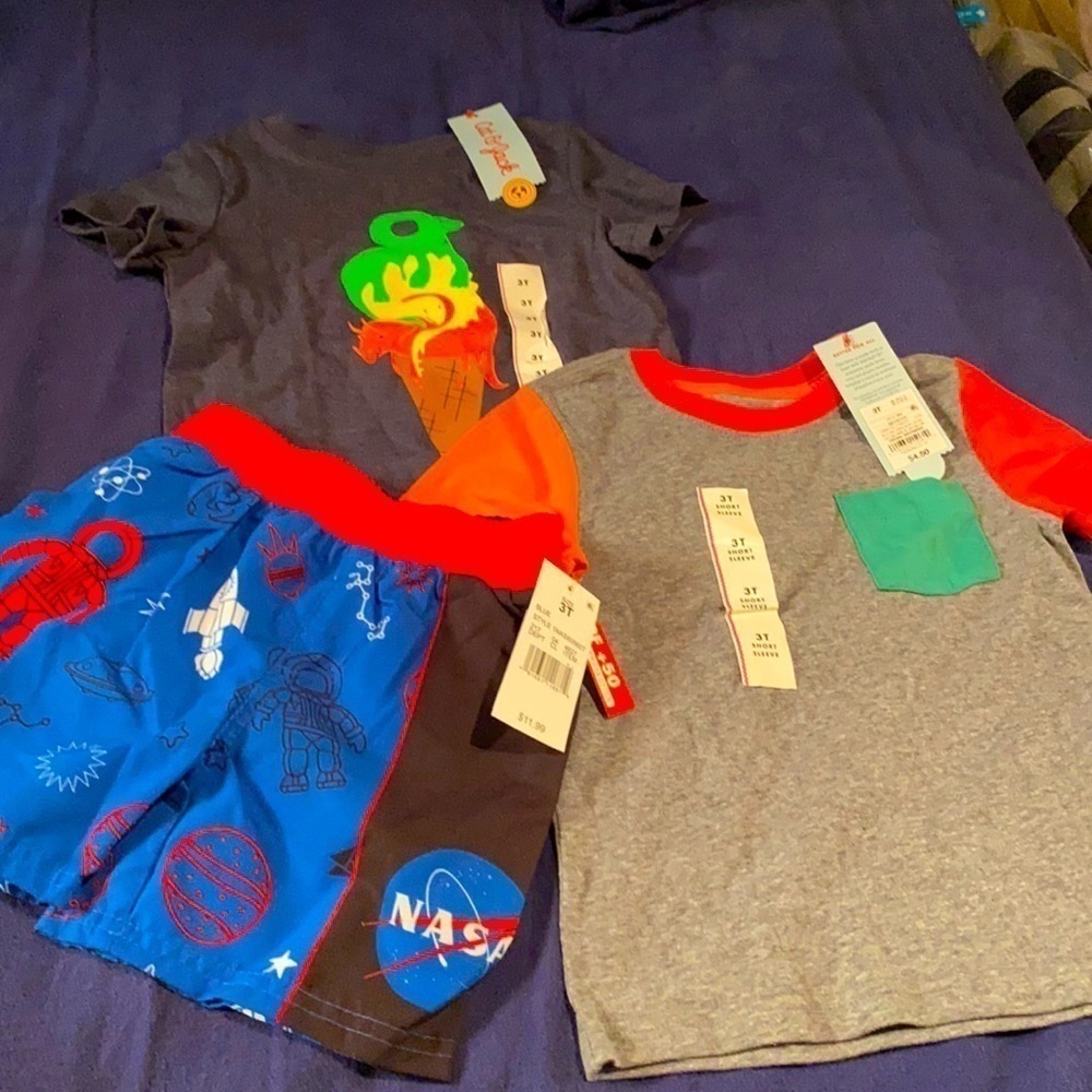 Size 3T Shorts/T-shirt Combo NWT Summer Toddler Casual Astronaut Outfit Unisex